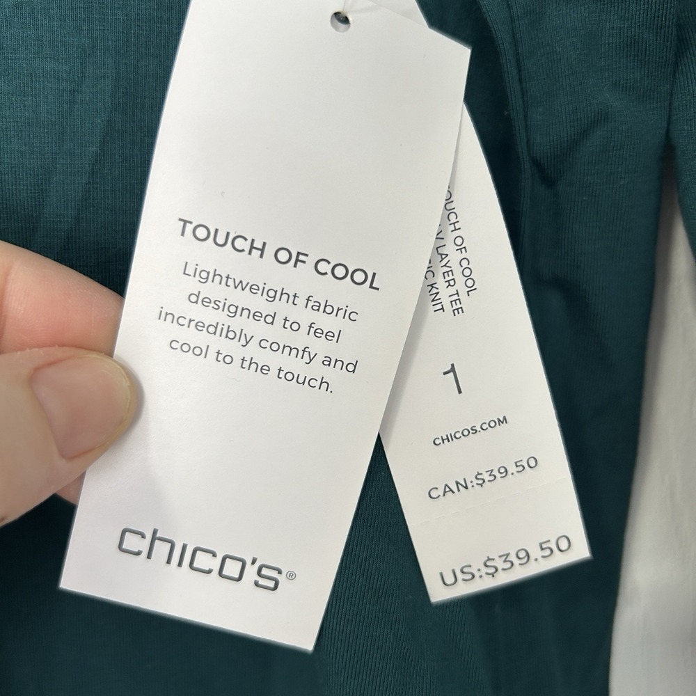 Chico's The Ultimate Tee Long Sleeve Women's Sz Medium Dark Green Casual Comfort - Picture 2 of 7